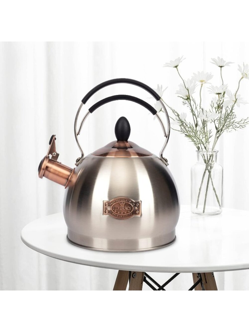 2.6 Quart Silver Stainless Steel Kitchen Tea kettle Whistling Stovetop Induction - Picture 5 of 6